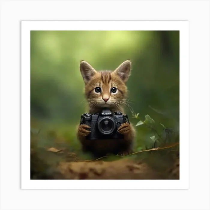cat and camera Art PrintAH by Artistic Haven