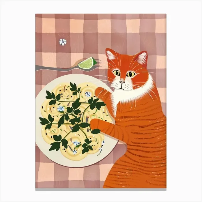 Cat And Ravioli 1 Canvas Print by Purrfect Plates