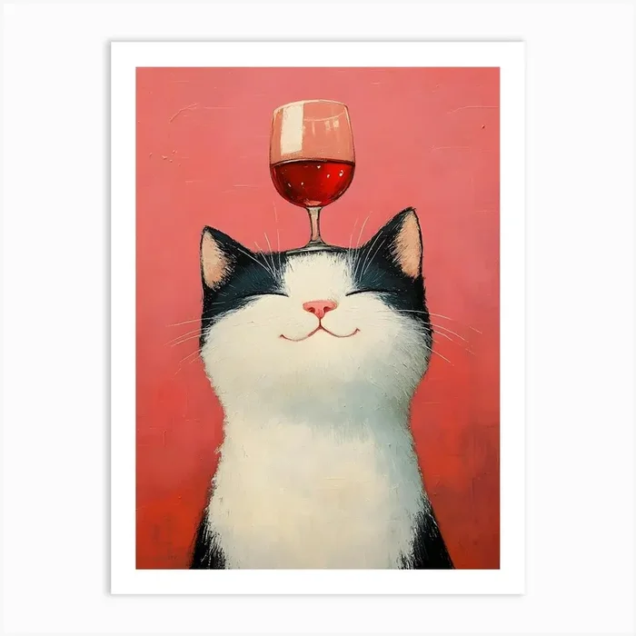 Cat Balances Wine 5 Art PrintSC by S.K. Coghlan