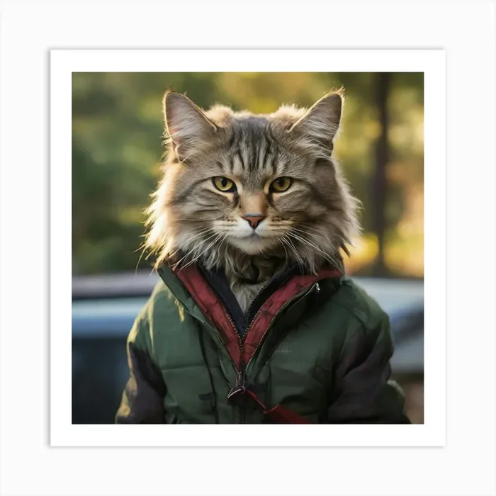 Cat In A Jacket Art Print by hamada