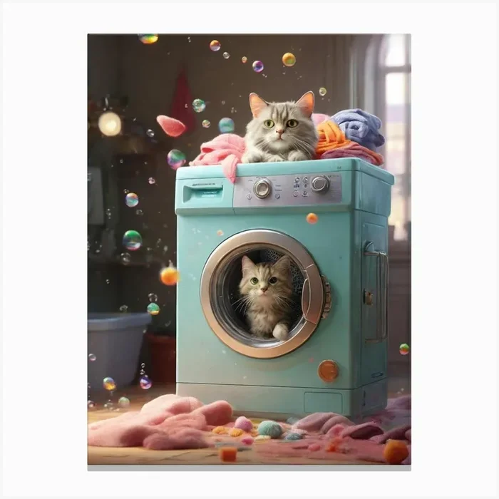 Cat In Washing Machine 15 Canvas Print by ontoseno