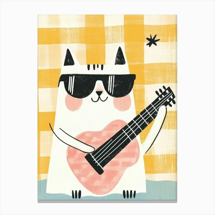Cat Playing Guitar Canvas Print by Banevici