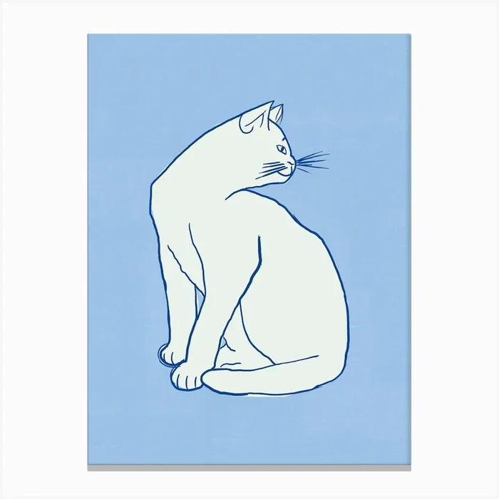 Cat Sitting On A Blue Background 1 Canvas Print by showmemars