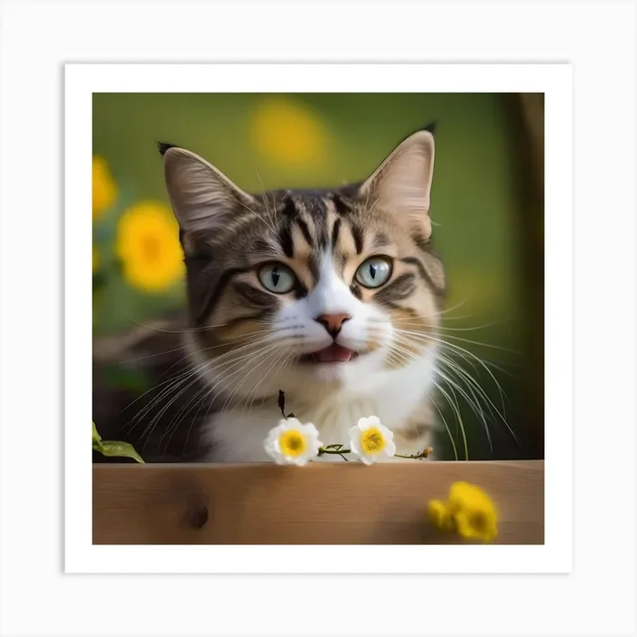 Cat With Flowers Art PrintM by mrcheese234