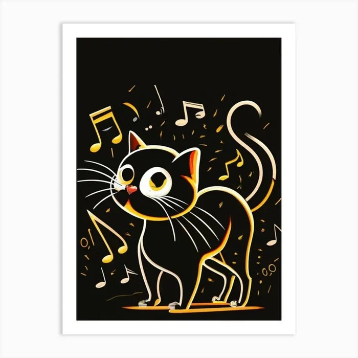 Cat With Music Notes 19 Art Print by FOX & JAY