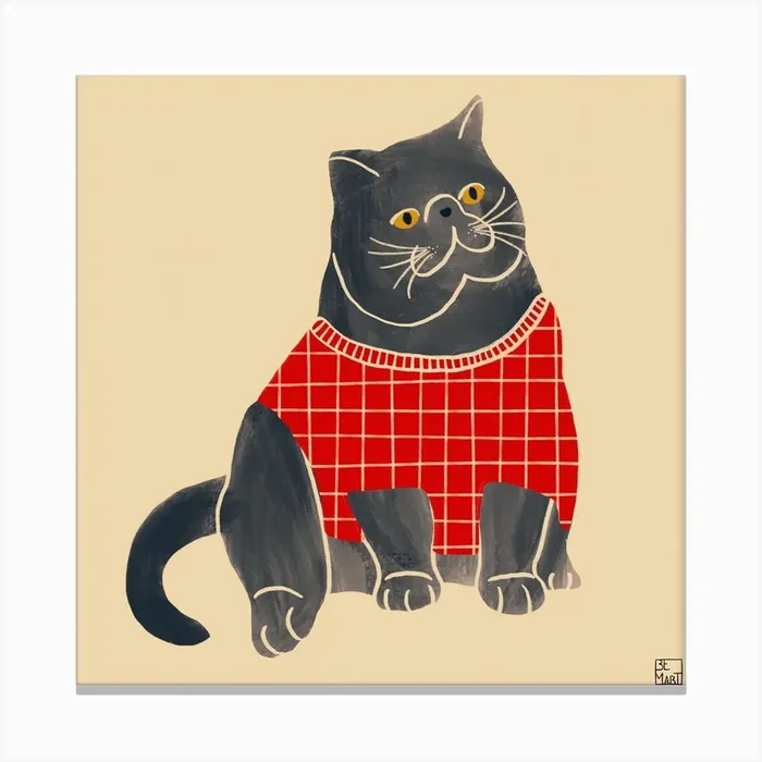 Cat With Red Sweater Square Canvas Print by Be Martt