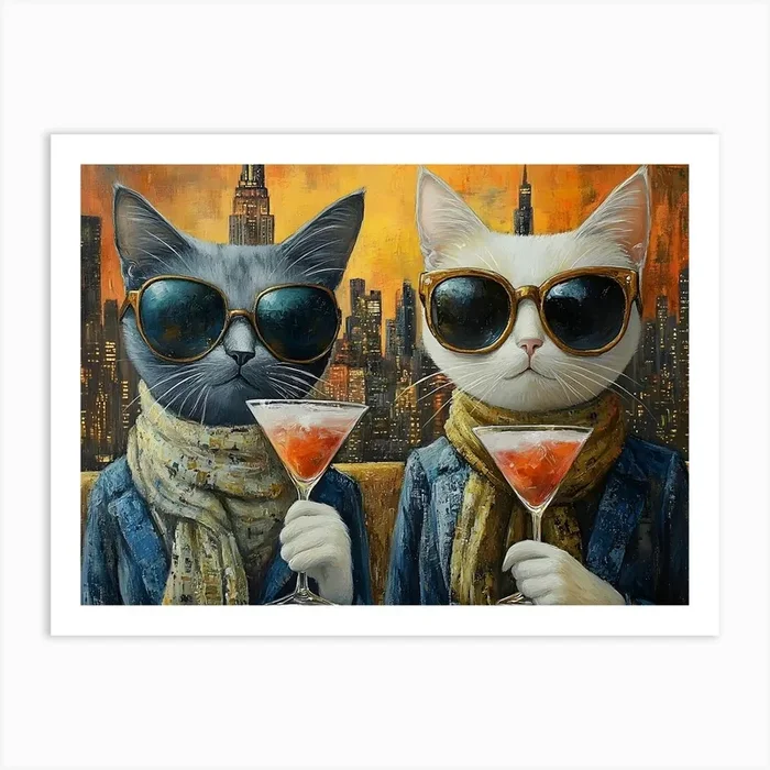 Cats At The Rooftop Bar 1 Art PrintSC by S.K. Coghlan