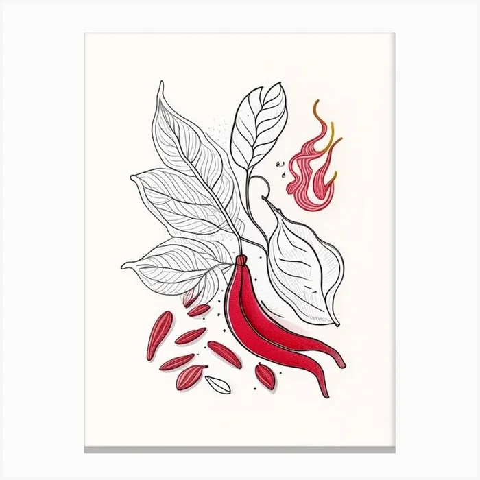 Cayenne Pepper Spices And Herbs Minimal Line Drawing 2 Canvas PrintHH by Herbaceous Hues