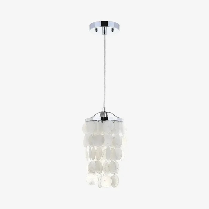 Cayla LED Chandelier Pendant Lamp – White / Chrome – Seashell / Metal by JONATHAN Y