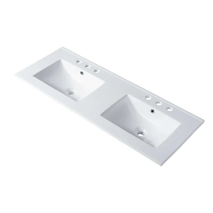 Ceramic Basin 48 ” X 18 ” Top-Mount Rectangular Double Three holes – 8 ” Spread – C04 4818 DTH