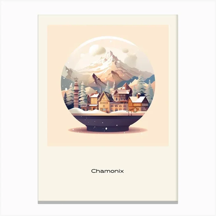 Chamonix France 1 Snowglobe Poster Canvas Print by Bon Hiver Prints