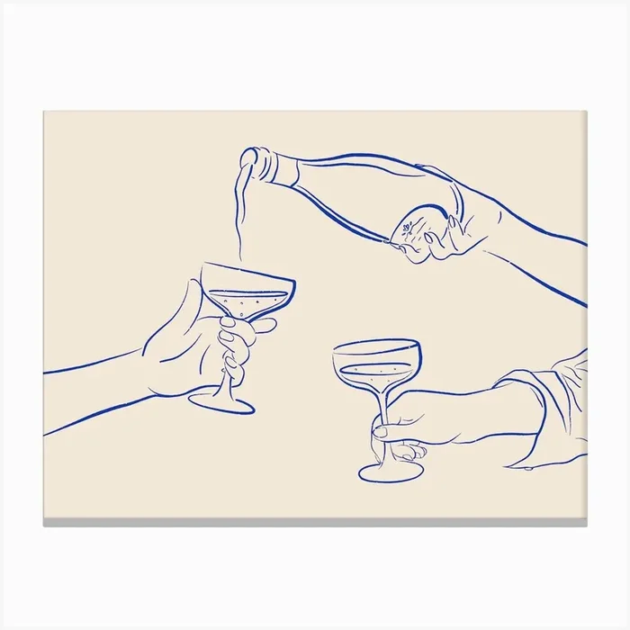 Champagne Pour – Royal Blue Canvas Print by Fleur Folk