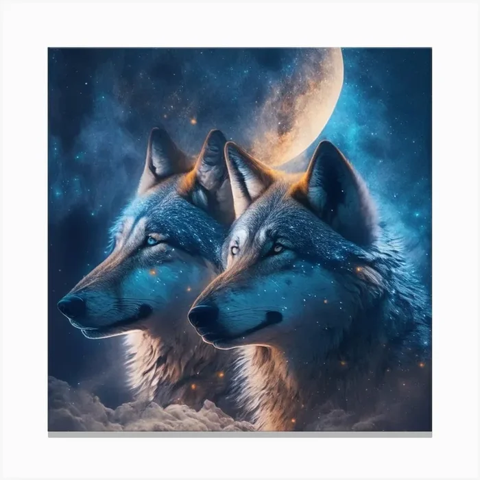 产品名称中包含顶级域名,检查并适当处理后再继续! Two Wolves In The Sky Canvas PrintK by K.ES.Fosters.Enterprises
