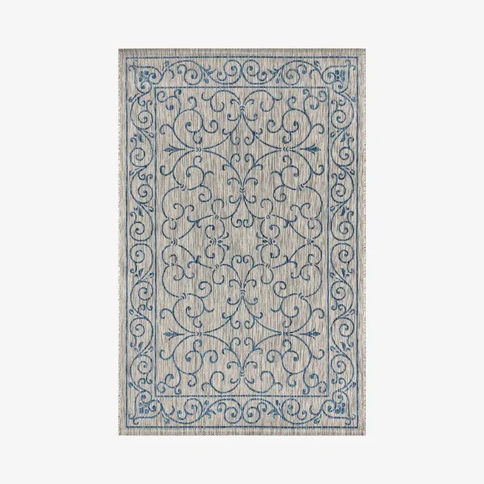 Charleston Vintage Filigree Textured Weave Indoor / Outdoor Area Rug – Grey / Navy by JONATHAN Y