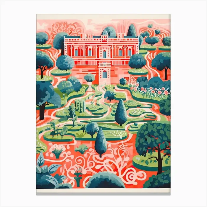 Chateau De Villandry Gardens Abstract Riso Style 1 Canvas Print by Vintage Ink