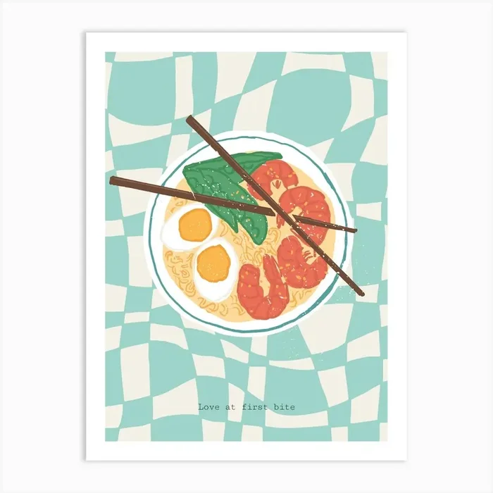Checkerboard Ramen Illustration Art Print by SplishSplashLab