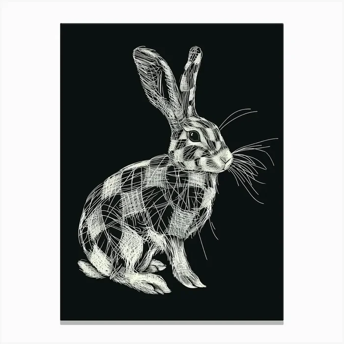 Checkered Giant Rabbit Minimalist Illustration 4 Canvas Print by Ritual Art Prints