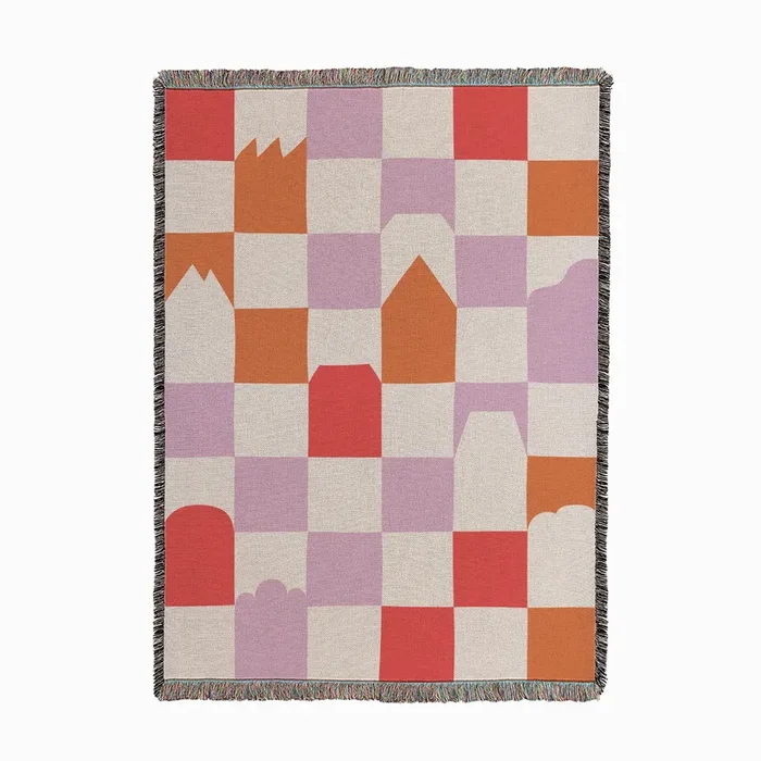 Checkered Houses Woven Throw by Claire Iglesias