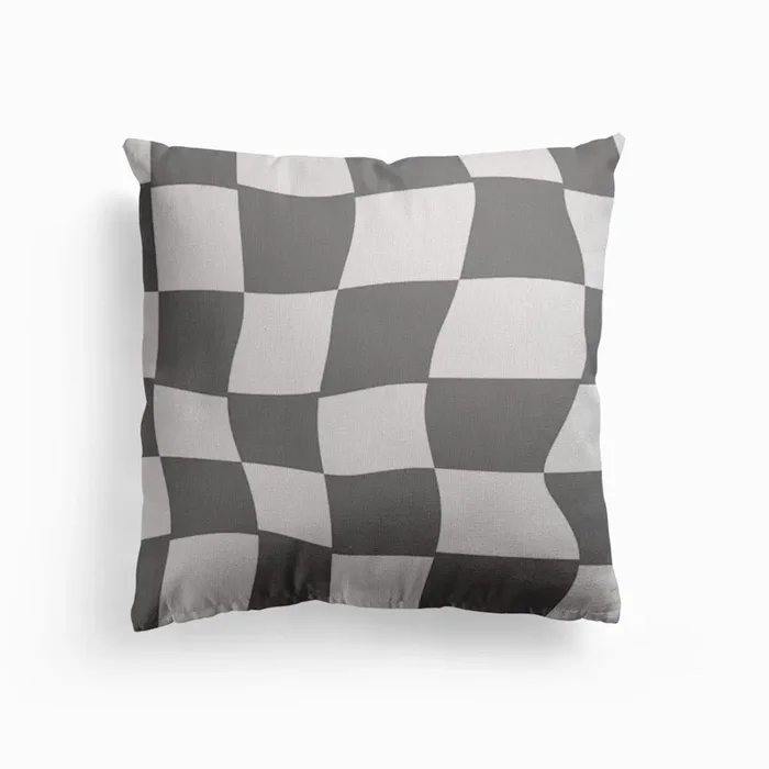 Checkers Wave Grey Canvas Cushion by Mambo