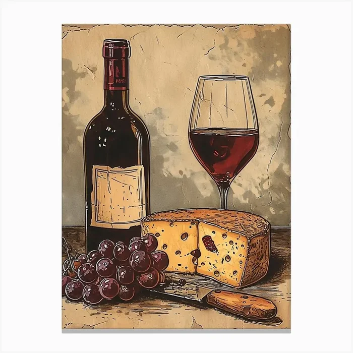 Cheese & Wine Rustic Illustration 2 Canvas Print by Artful Appetite
