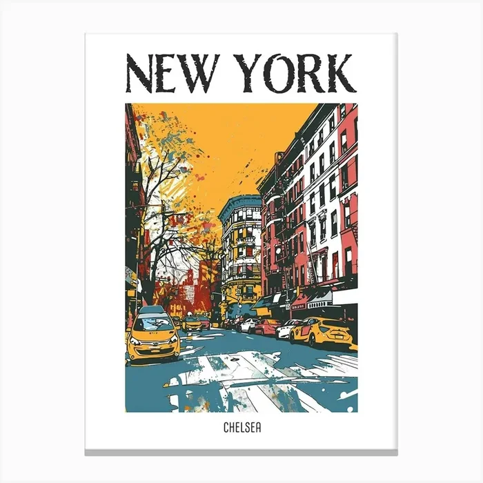 Chelsea New York Colourful Silkscreen Illustration 4 Poster Canvas Print by PixelPerfect