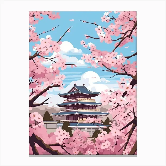 Cherry Blossoms Japanese Style Illustration 15 Canvas Print by PixelPerfect