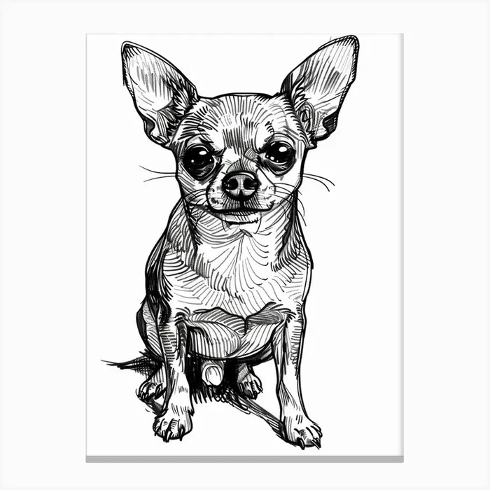 Chihuahua Dog Line Sketch 2 Canvas Print by Woof and Whiskers