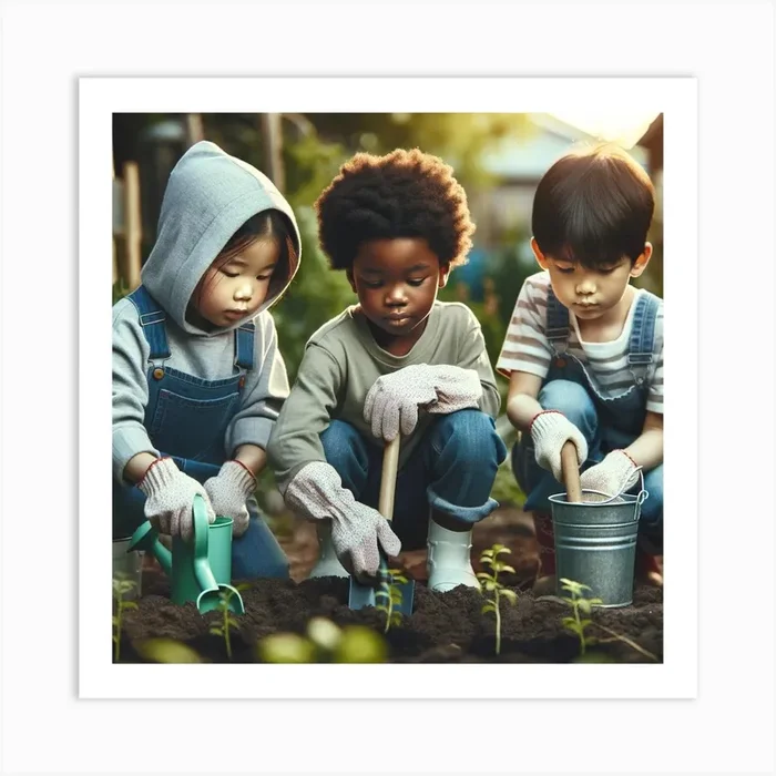 Children Planting In The Garden Art PrintJ by JoyceM