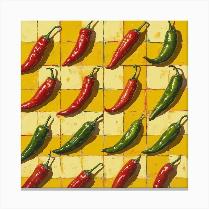 Chilli Peppers Yellow Checkerboard 1 Canvas Print by Artful Appetite