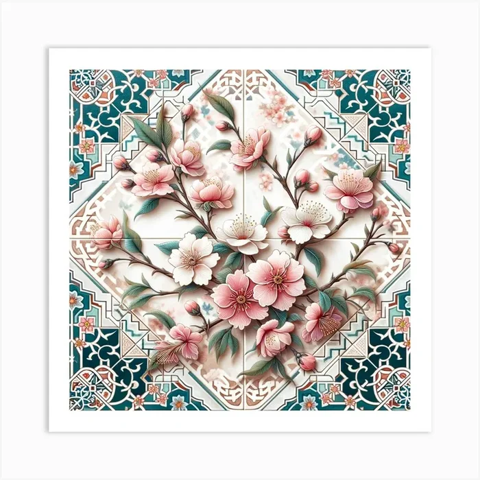 Chinese Cherry Blossoms Art PrintT by Tessy