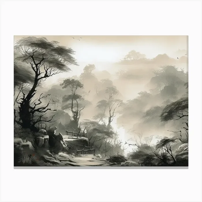 Chinese Landscape Painting Canvas Print by Artsy Bessy