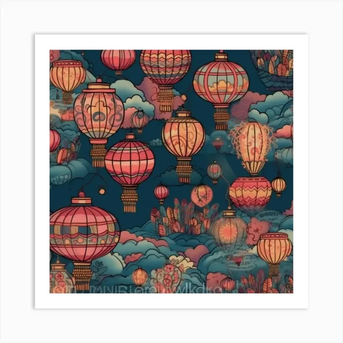 Chinese Lanterns 2 Art Print by AI & Designs by Nina