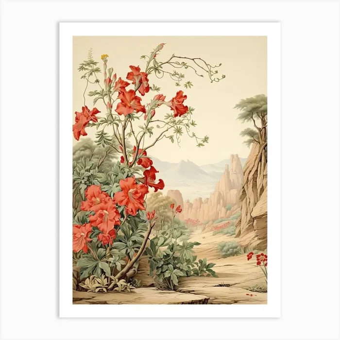 Chinese Trumpet Vine Flower Victorian Style 3 Art Print by Whimsical Meadows