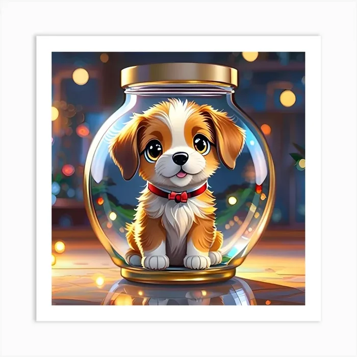 Christmas Dog In A Jar Art PrintL by Lamimo