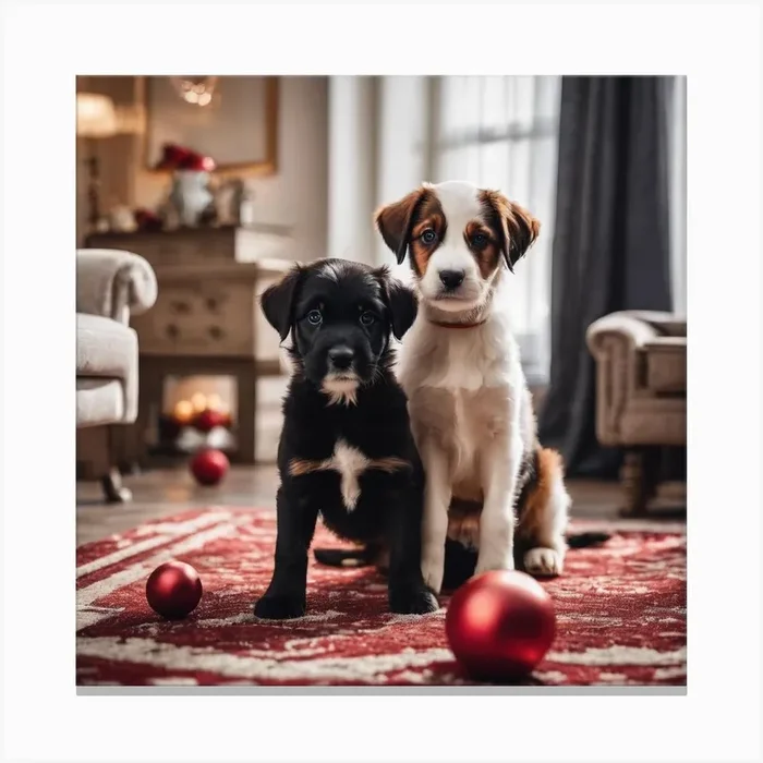 Christmas Dogs In The Living Room Canvas PrintS by SofiaDane