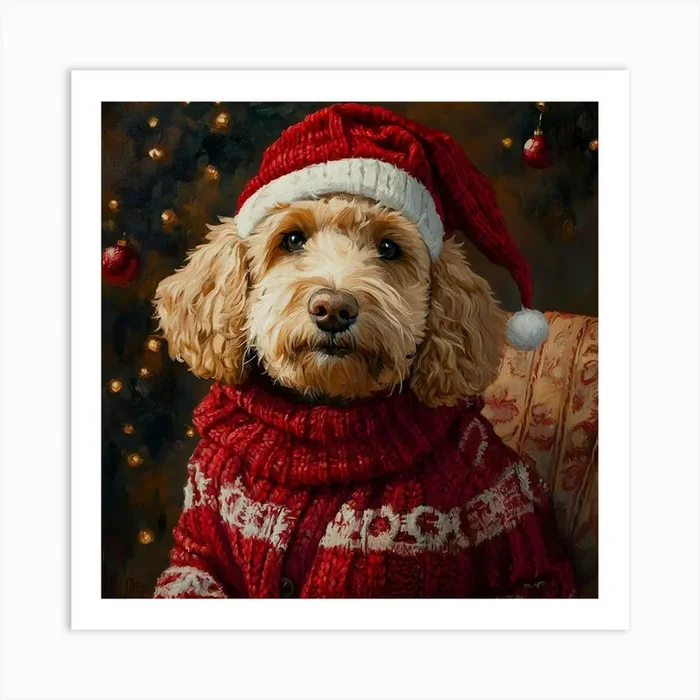 Christmas Goldendoodle 9 Art PrintSC by S.K. Coghlan