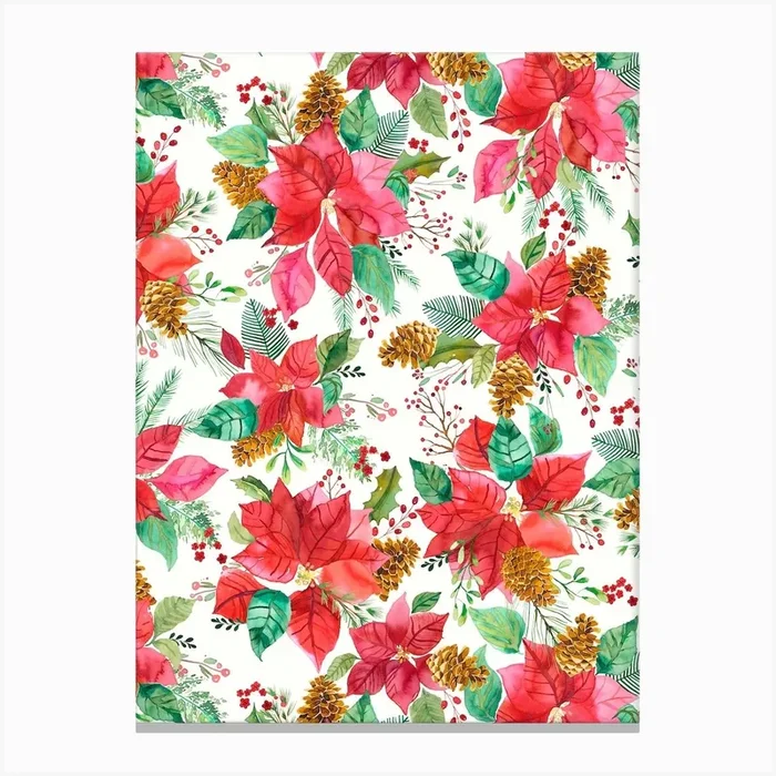 Christmas Poinsettia Bouquet Canvas Print by Ninola Design