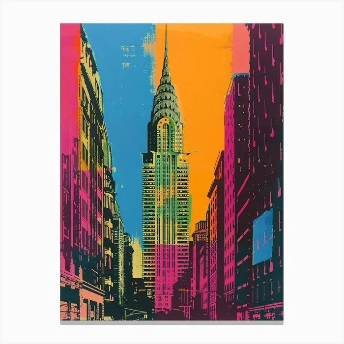 Chrysler Building New York Colourful Silkscreen Illustration 2 Canvas Print by PixelPerfect