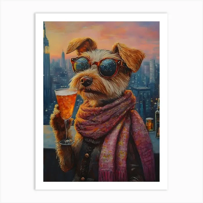 City Dog At Rooftop Bar 5 Art PrintSC by S.K. Coghlan