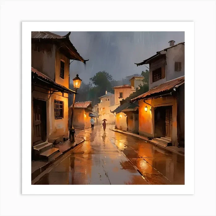 City The Street Rain Art PrintM by Maiia