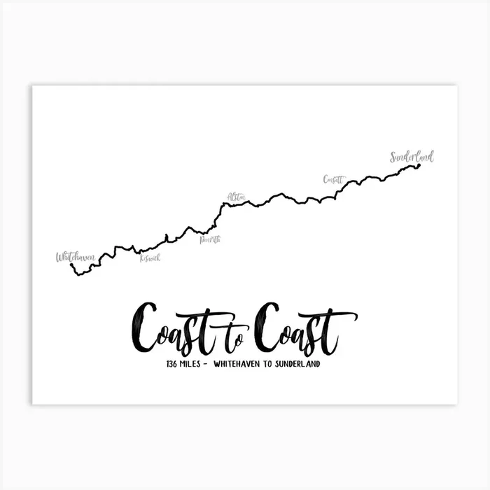 Coast To Coast Whitehaven To Sunderland | Long Distance Route Print | Cycling Print Art Print by EllieBeanPrints