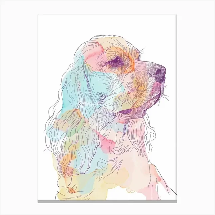 Cocker Spaniel Dog Pastel Line Illustration 4 Canvas Print by Woof and Whiskers