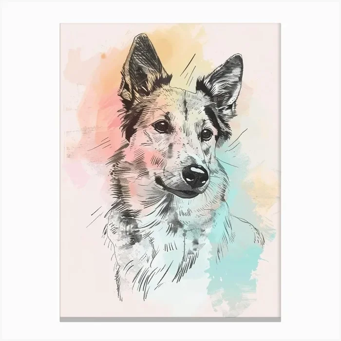 Collie Dog Pastel Line Illustration 2 Canvas Print by Woof and Whiskers