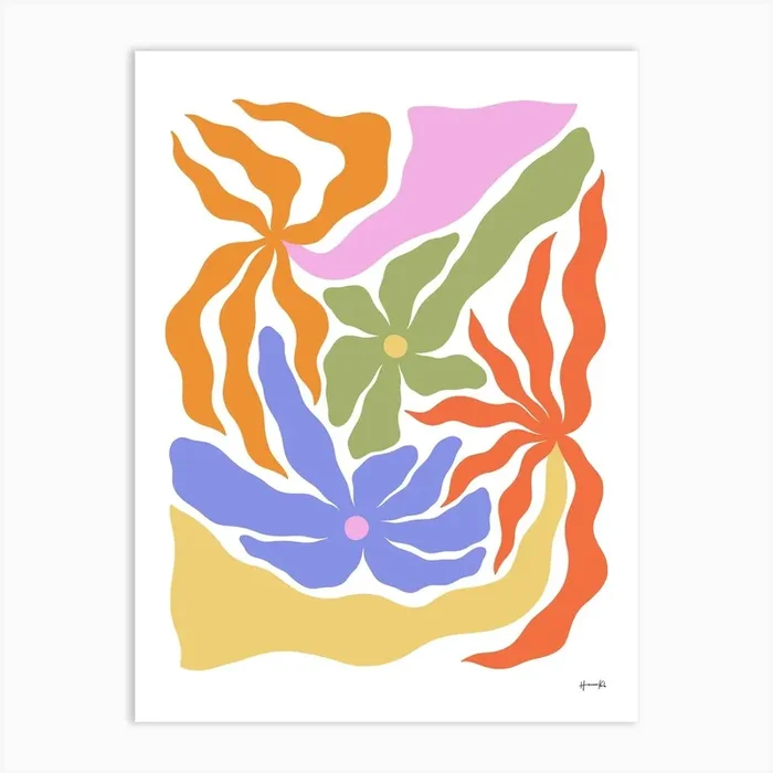 Colorful Flowers And Palm Trees Art Print by Hanna Kastl-Lungberg