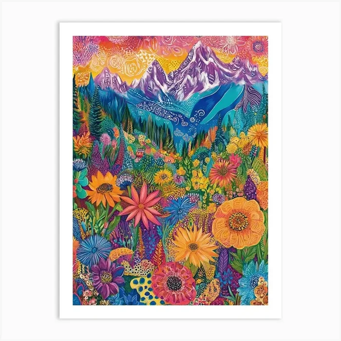Colorful Landscape With Mountain and Flowers 23 Art Print by si9nzation