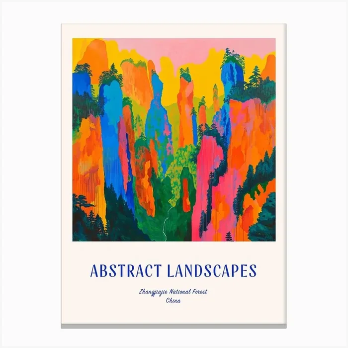 Colourful Abstract Zhangjiajie National Forest China 3 Poster Blue Canvas Print by Hue Horizons Art Prints