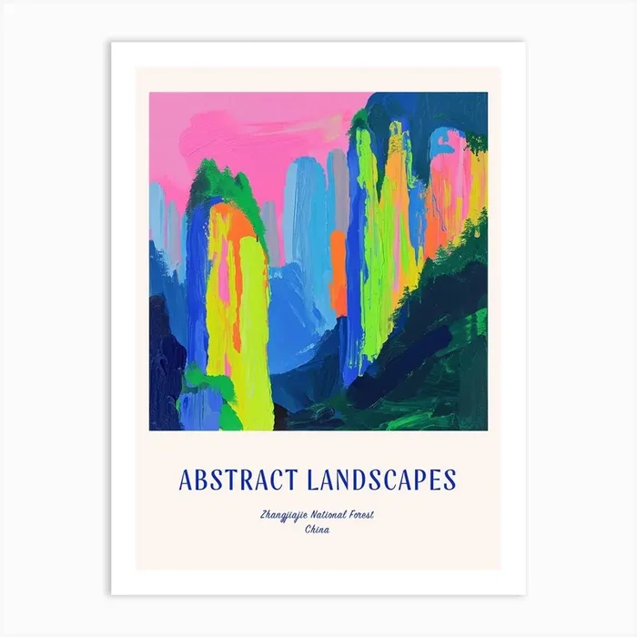 Colourful Abstract Zhangjiajie National Forest China 4 Poster Blue Art Print by Hue Horizons Art Prints