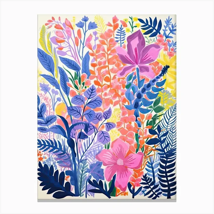 Colourful Botanical Risograph Style 31 Canvas Print by Vintage Ink