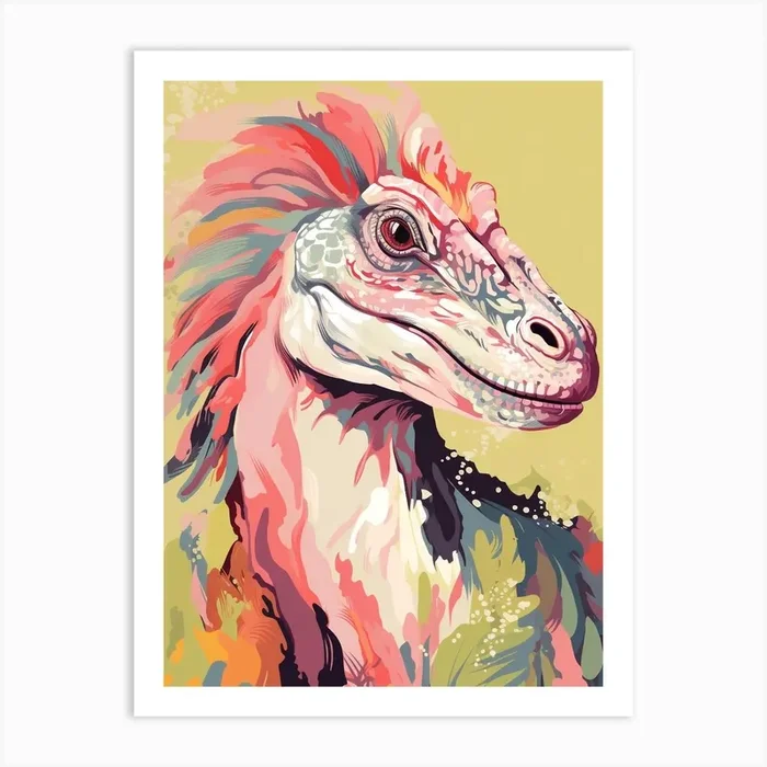 Colourful Dinosaur Dromaeosaurus 2 Art Print by Scribble Studio