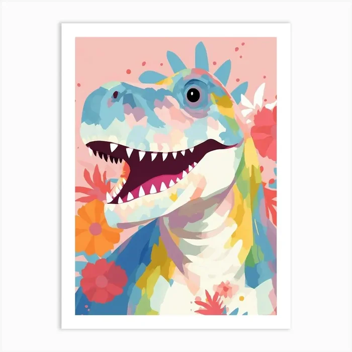 Colourful Dinosaur Gorgosaurus 2 Art Print by Scribble Studio
